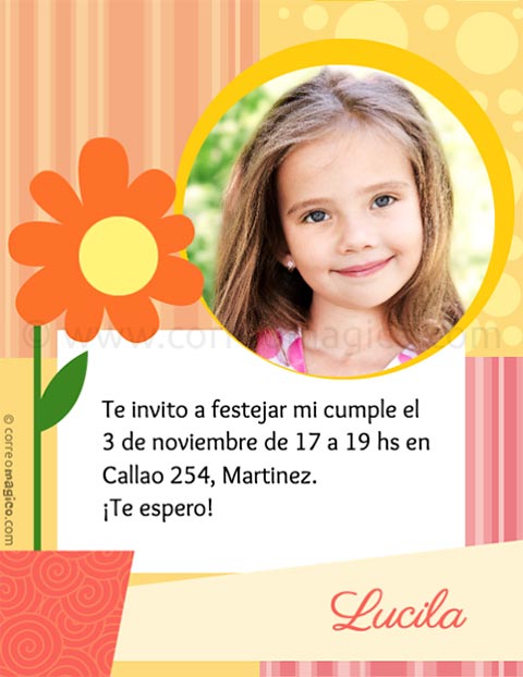 Invitación para cumpleaños infantil con foto. fotoinvcumple_flor