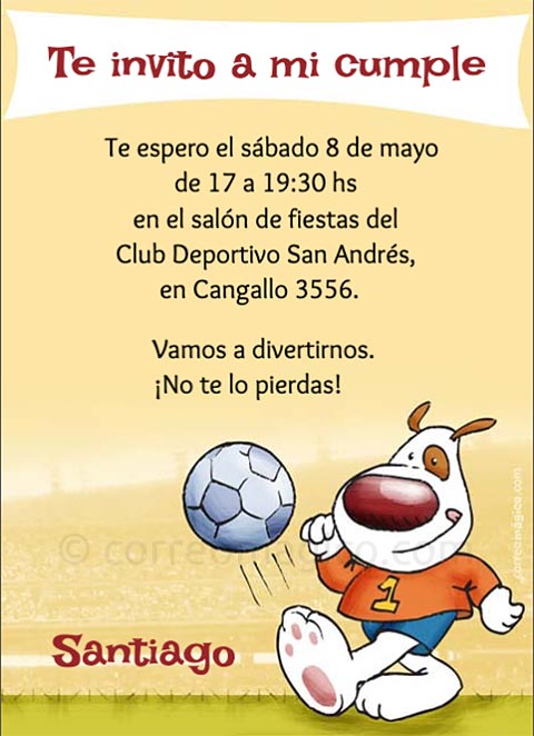 Invitación para cumpleaños infantil de futbol. invcumple_futbolista
