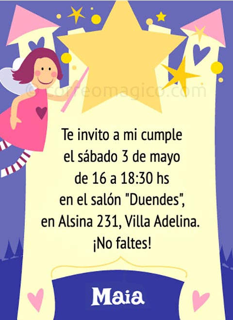 Invitación para cumpleaños infantil de Nenas. invcumple_nena