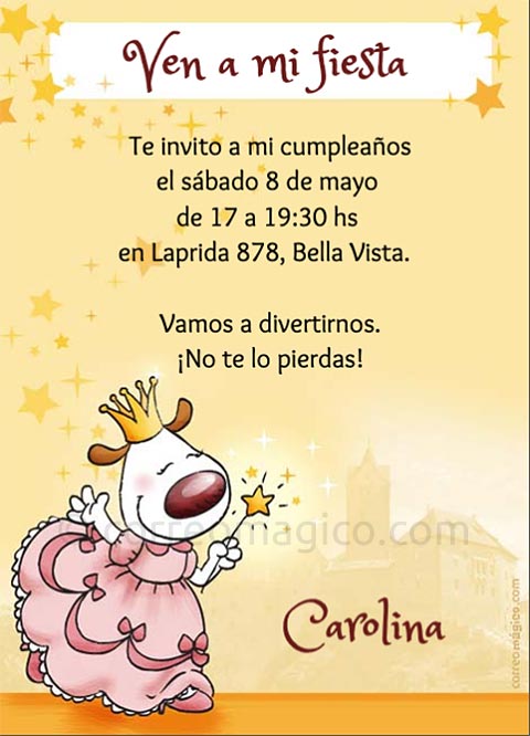 Invitación para cumpleaños infantil de Nenas. invcumple_princesa