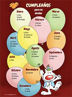 Tarjetas de cumpleaos para imprimir. Calendario perpetuo de cumpleaos - Globos